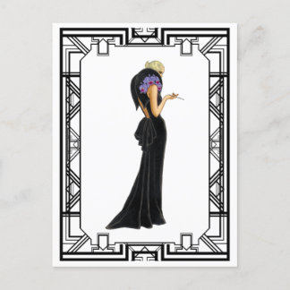 zwart en wit 1930 Drama Evening Gown Briefkaart