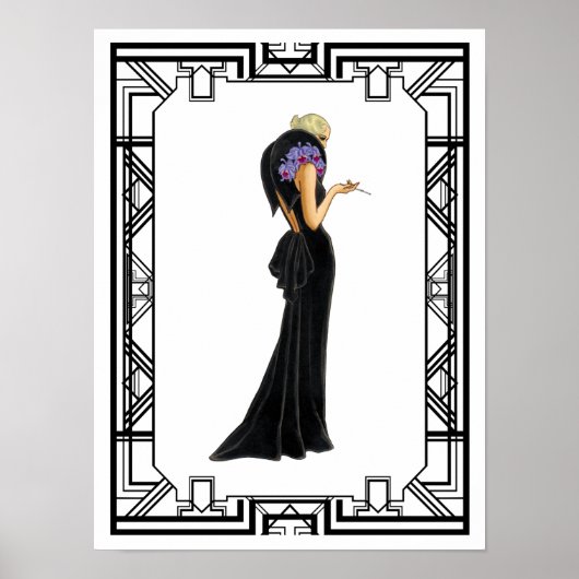  zwart en wit 1930 Drama Evening Gown Poster (Voorkant)