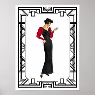  zwart en wit, 1930's Evening Gown Poster