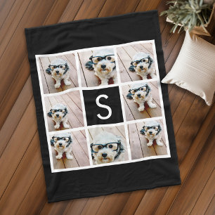 Zwart en Wit 8 Foto Collage Aangepast Monogram Fleece Deken
