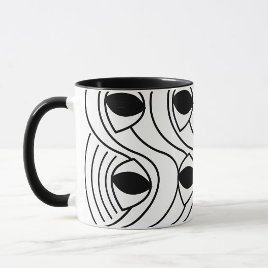 Zwart en wit abstract gebogen mok (Links)