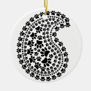 Zwart en wit afdrukken Paisley Patroon Keramisch Ornament