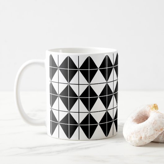 Zwart en wit Argyll patroon Koffiemok (Met donut)