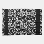 Zwart en wit blad patroon keukenhanddoek (Horizontaal)