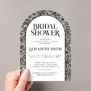 Zwart en wit bloeien onderscheidend Vrijgezellenfe Acryl Uitnodigingen