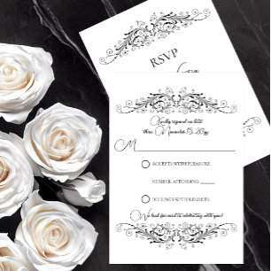 Zwart en wit bloeiende elegantie RSVP Kaartje