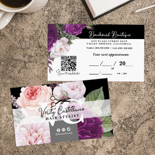 Zwart en Wit Bloemen Haarstylist Afspraak QR Visitekaartje