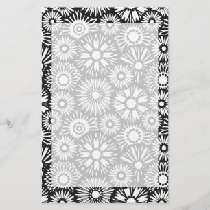Zwart en wit bloemmotief briefpapier