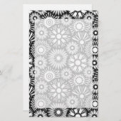 Zwart en wit bloemmotief briefpapier (Voorkant / Achterkant)