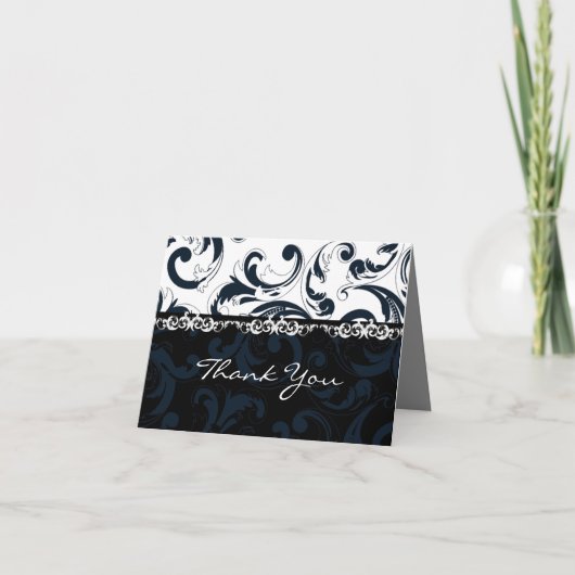 Zwart en wit bloemmotief Dank je wel Bedankkaart (Voorkant)