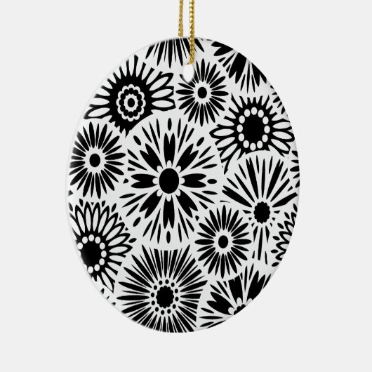 Zwart en wit bloemmotief keramisch ornament (Rechts)