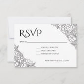 Zwart en wit bloemmotief  RSVP kaartje (Voorkant)