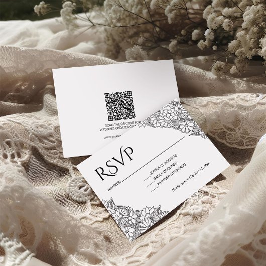 Zwart en wit bloemmotief  RSVP kaartje