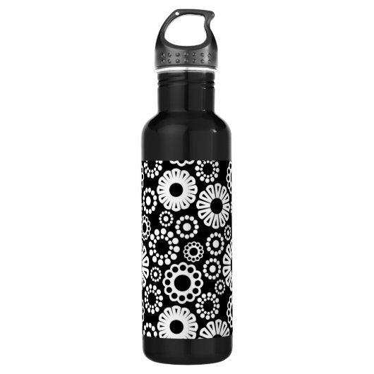 Zwart en wit bloemmotief waterfles (Voorkant)