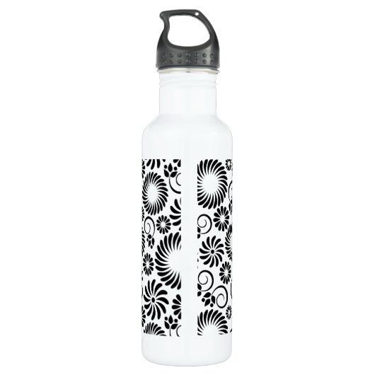 Zwart en wit bloemmotief waterfles (Achterkant)
