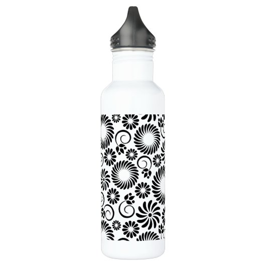 Zwart en wit bloemmotief waterfles (Links)