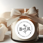 zwart en wit Botanische Aangepaste Monogram Ronde Sticker