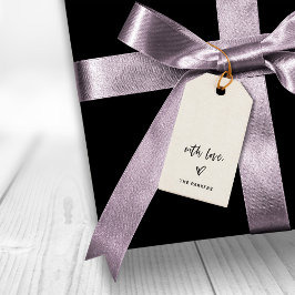Zwart en wit Casual script en hart met liefde Cadeaulabel