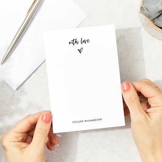 Zwart en wit Casual script en hart met liefde Notitiekaartje