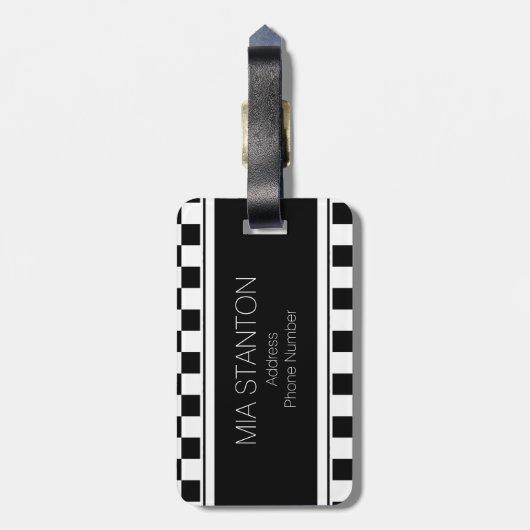 Zwart en wit Checkerboard ID148 Bagagelabel (Achterkant verticaal)