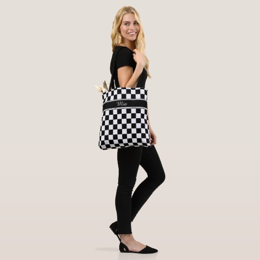 Zwart en wit Checkerboard ID148 Draagtas (Op model)