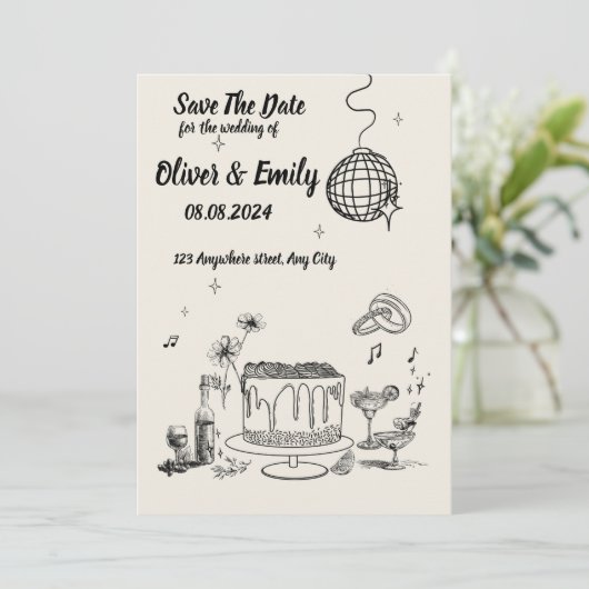 Zwart en wit Creatieve bruiloft Uitnodiging (Staand voorkant)