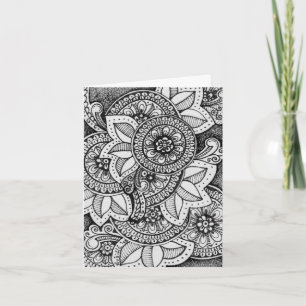 Zwart en wit Damask Indiase Mandala Dank je wel Bedankkaart