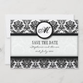 Zwart en wit Damask Monogram opslaan Datum Kaart (Voorkant)