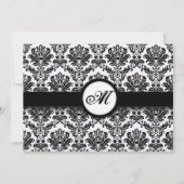 Zwart en wit Damask Monogram opslaan Datum Kaart (Achterkant)