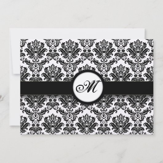 Zwart en wit Damask Monogram opslaan Datum Kaart (Achterkant)