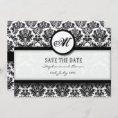 Zwart en wit Damask Monogram opslaan Datum Kaart (Voorkant / Achterkant)
