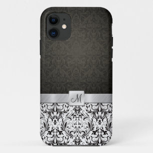 Zwart en wit damast met monogram iPhone 11 hoesje