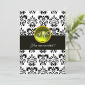ZWART EN WIT DAMAST MONOGRAM, gele topaas Kaart (Staand voorkant)