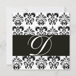 ZWART EN WIT DAMAST MONOGRAM KAART