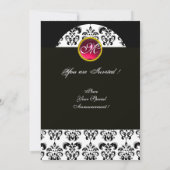 ZWART EN WIT DAMAST MONOGRAM,rood robijn,fuchsia Kaart (Achterkant)