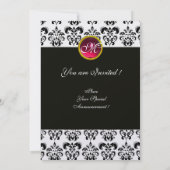 ZWART EN WIT DAMAST MONOGRAM,rood robijn,fuchsia Kaart (Achterkant)