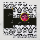 ZWART EN WIT DAMAST MONOGRAM,rood robijn,fuchsia Kaart (Voorkant / Achterkant)
