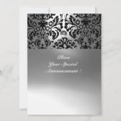 ZWART EN WIT DAMAST PATROON EDELSTEEN MONOGRAM KAART (Achterkant)