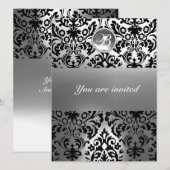 ZWART EN WIT DAMAST PATROON EDELSTEEN MONOGRAM KAART (Voorkant / Achterkant)