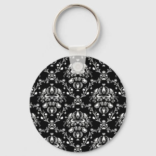 Zwart en wit damast sleutelhanger