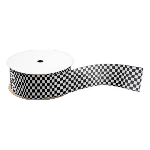 Zwart en wit dambordpatroon grosgrain lint