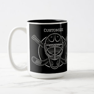 Zwart en wit doelmanmasker tweekleurige koffiemok