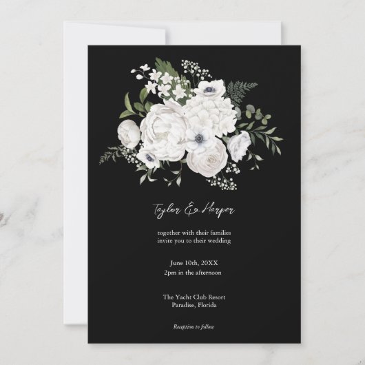 Zwart en wit Elegant bloemboeket modern Kaart (Voorkant)