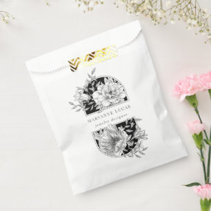 Zwart en Wit Elegant Bloemendesign Product Bedankzakje