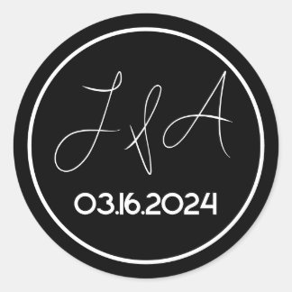 Zwart En Wit Elegant Bruiloft Ronde Sticker