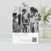 Zwart en wit Elegant Fancy Script Bruiloft Save The Date (Staand voorkant)