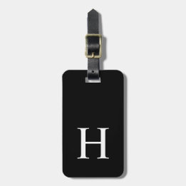 Zwart en Wit Elegant Modern Monogram Bagagelabel