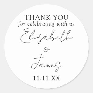 Zwart En Wit Elegant Script Trouw Dank Je Ronde Sticker
