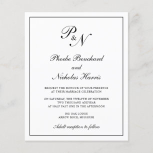 Zwart en wit elegante budget bruiloft uitnodiging flyer