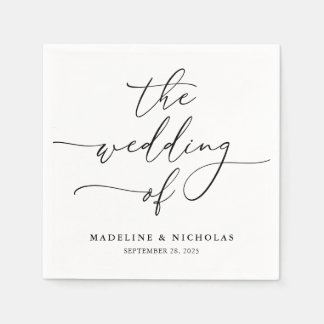 Zwart En Wit Elegante Calligrafie Moderne Trouwdag Servet